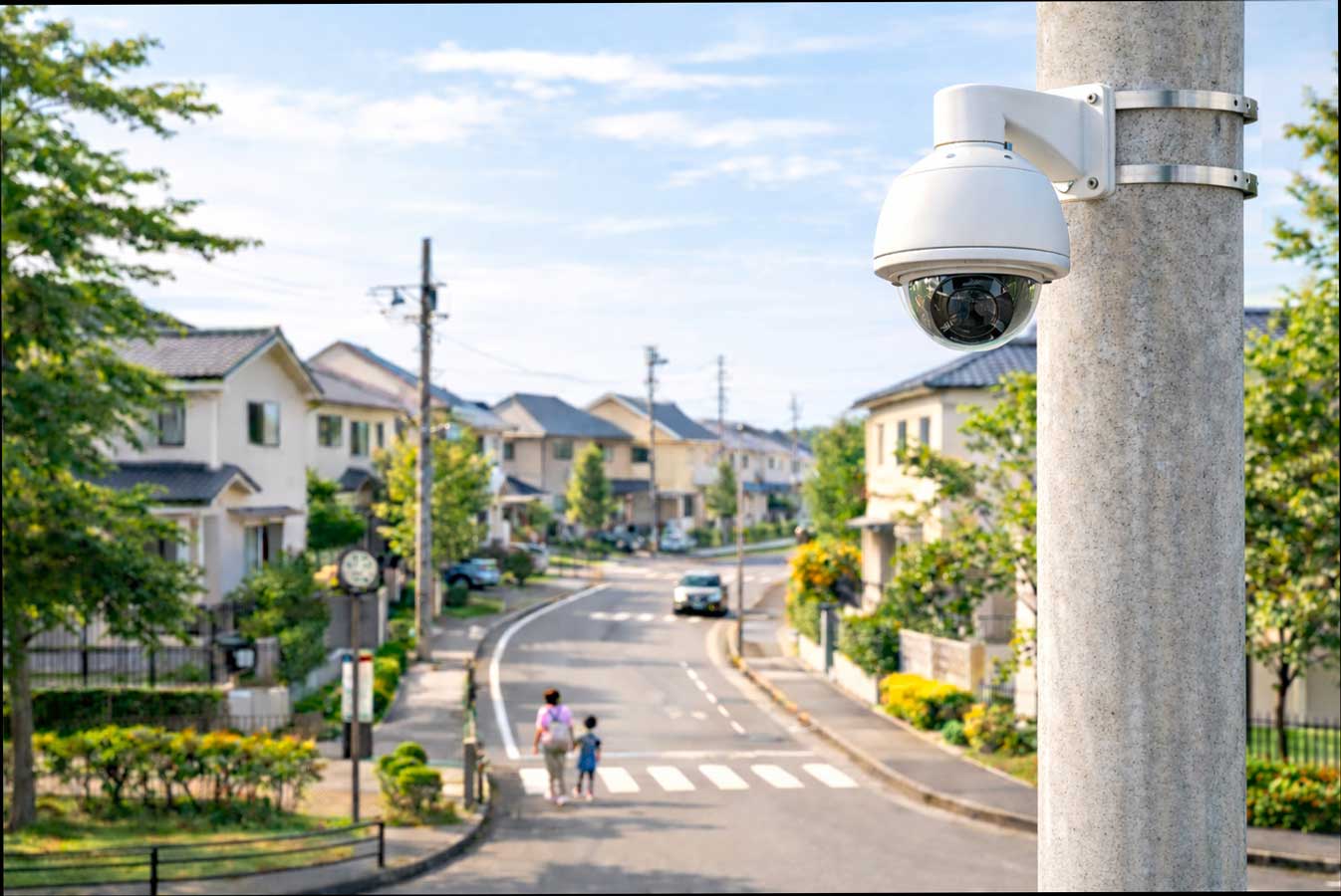 街頭防犯カメラの映像をPCやモニターで確認しているイメージ